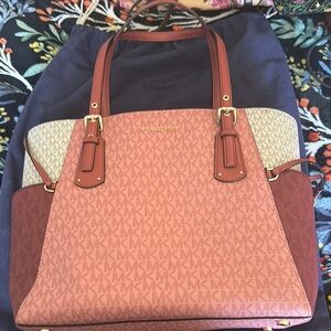 Michael Kors Pink and Tan Tote Bag with Structured Design